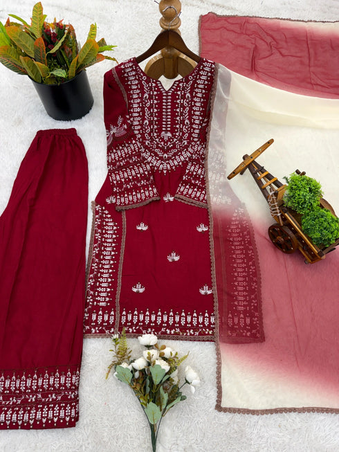 Maroon Rayon Cotton Elegant Salwar Suit - Side View | Samyak Fashion
