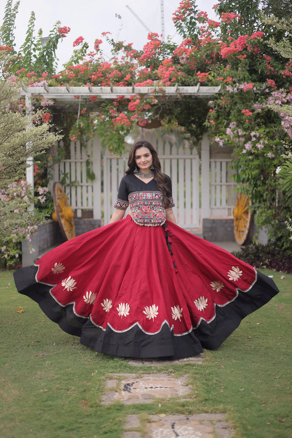 Maroon Roman Silk Lehenga Choli - Front View | Samyak Fashion