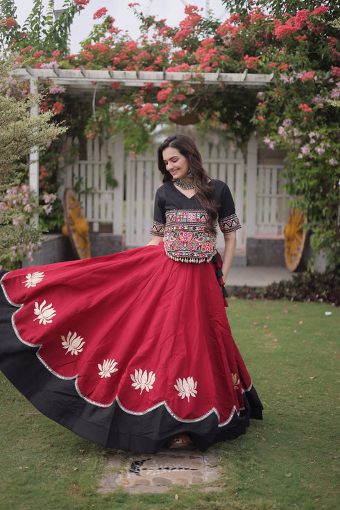 Maroon Roman Silk Lehenga Choli - Side View | Samyak Fashion