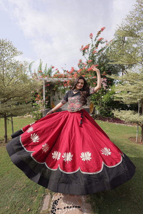 Maroon Roman Silk Lehenga Choli - Close-up View | Samyak Fashion