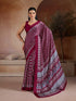 Maroon Soft Satin Georgette Elegant Party Wear Saree Collection With Blouse - Front View | Samyak Fashion