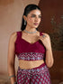 Maroon Soft Satin Georgette Elegant Party Wear Saree Collection With Blouse - Close-up View | Samyak Fashion