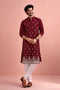Maroon Velvet Mens For A Festive And Kurta With Payjama - Front View | Samyak Fashion