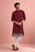 Maroon Velvet Mens For A Festive And Kurta With Payjama - Front View | Samyak Fashion