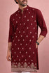 Maroon Velvet Mens For A Festive And Kurta With Payjama - Side View | Samyak Fashion