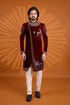 Maroon Velvet Mens Premium Men's Sherwani - Front View | Samyak Fashion