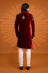 Maroon Velvet Mens Premium Men's Sherwani - Side View | Samyak Fashion