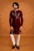 Maroon Velvet Mens Premium Men's Sherwani - Front View | Samyak Fashion