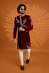 Maroon Velvet Mens Premium Men's Sherwani - Back View | Samyak Fashion