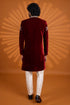 Maroon Velvet Mens Premium Men's Sherwani - Side View | Samyak Fashion