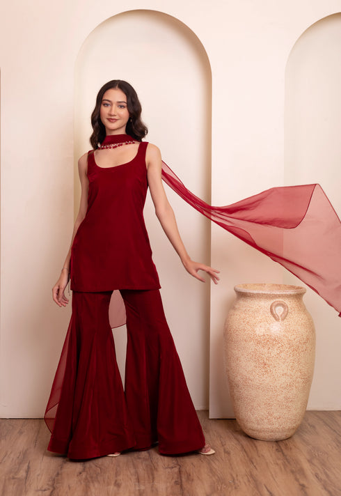 Maroon Velvet Salwar Suit - Front View | Samyak Fashion
