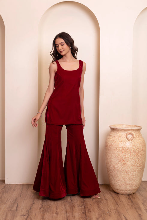 Maroon Velvet Salwar Suit - Back View | Samyak Fashion