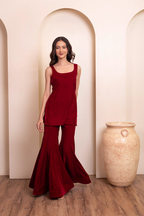 Maroon Velvet Salwar Suit - Side View | Samyak Fashion