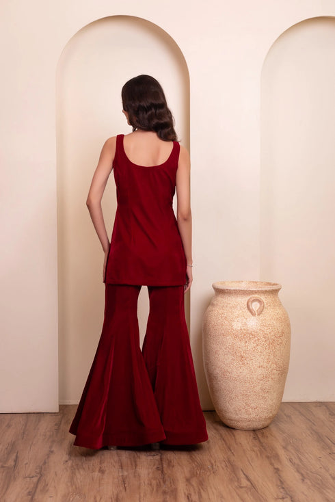 Maroon Velvet Salwar Suit - Detail View | Samyak Fashion