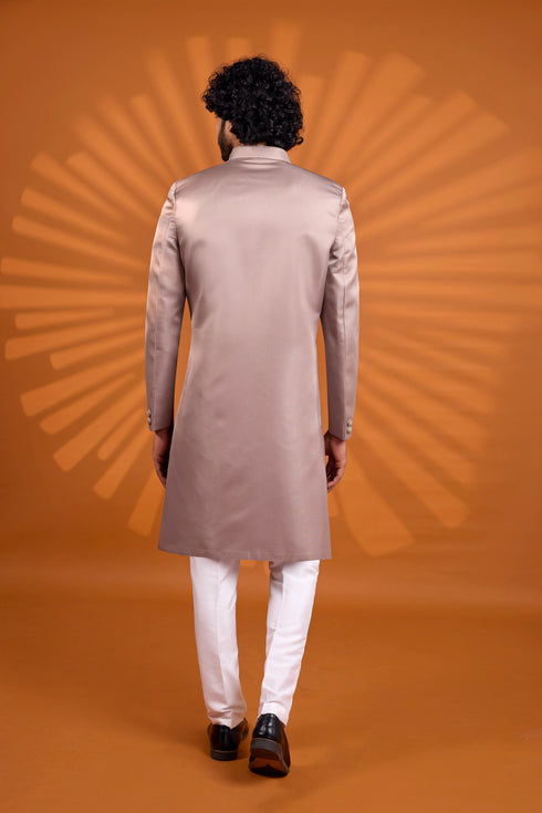 Mauve Art Silk Mens Premium Men's Sherwani - Side View | Samyak Fashion