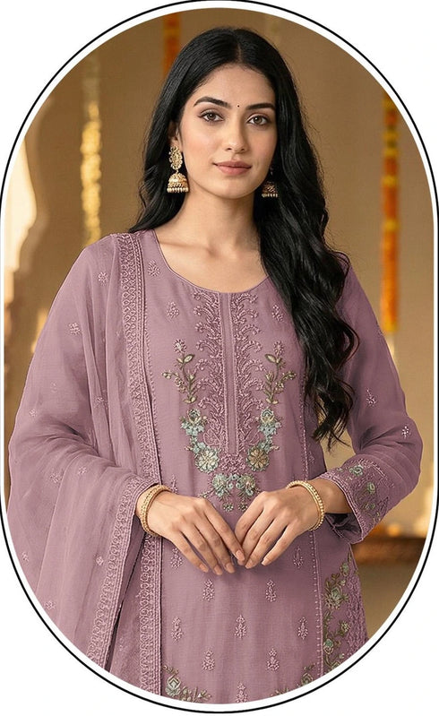 Mauve Chiffon Salwar Suit - Back View | Samyak Fashion