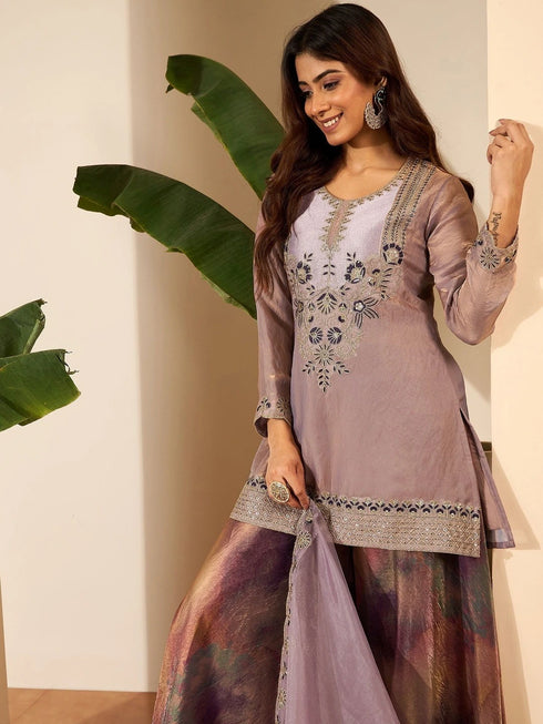 Mauve Fendy Satin Salwar Suits - Side View | Samyak Fashion