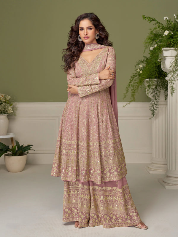Mauve Georgette Salwar Suit - Front View | Samyak Fashion