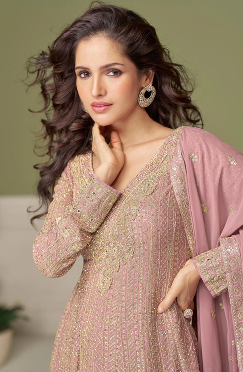 Mauve Georgette Salwar Suit - Back View | Samyak Fashion