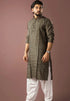Mehandi Green Modal Silk Mens Kurta With Payjama - Detail View | Samyak Fashion