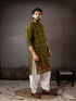 Mehandi Silk Mens Kurta With Payjama - Close-up View | Samyak Fashion