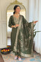 Mehendi Green Cotton Blend Salwar Suit - Front View | Samyak Fashion