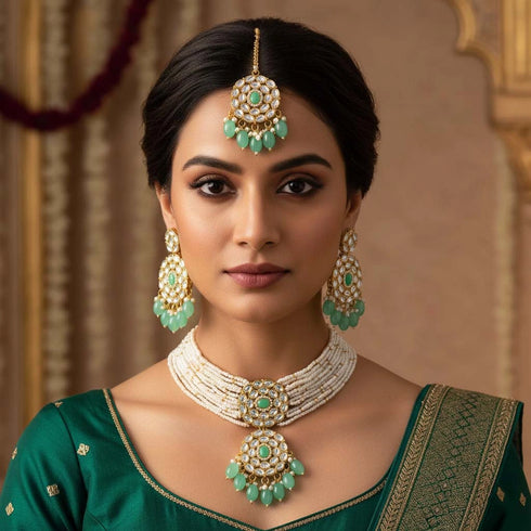 Mint Necklace Set - Front View | Samyak Fashion