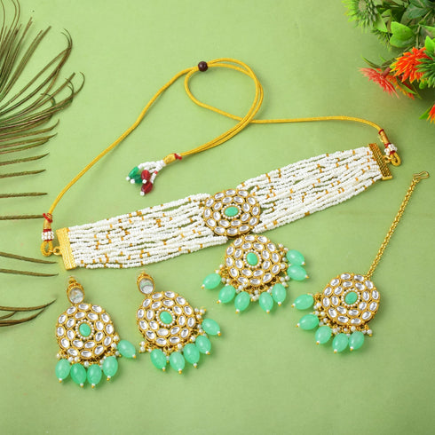 Mint Necklace Set - Side View | Samyak Fashion