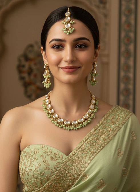 Mint Necklace Set - Front View | Samyak Fashion