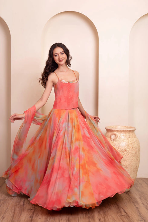 Multi Chiffon Arty Lehenga Choli - Back View | Samyak Fashion