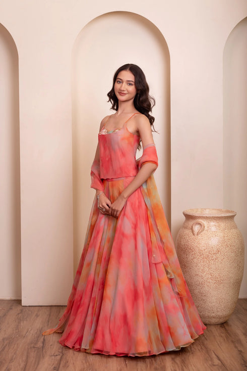 Multi Chiffon Arty Lehenga Choli - Side View | Samyak Fashion