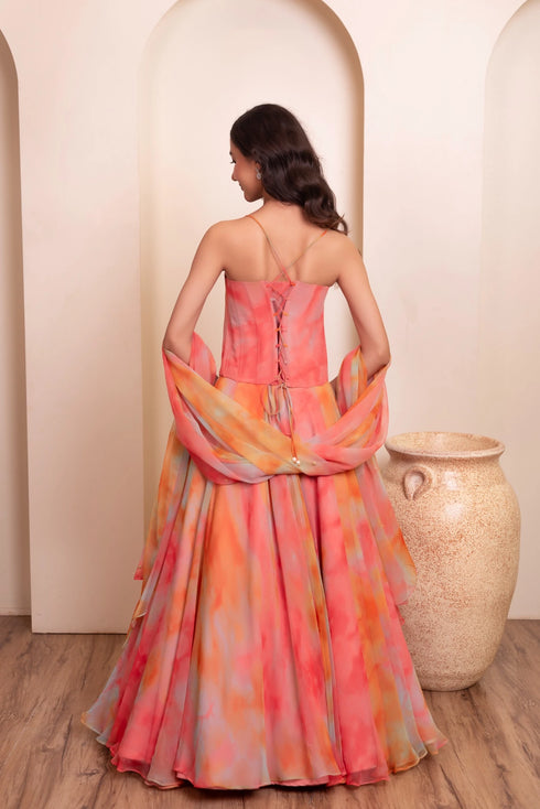 Multi Chiffon Arty Lehenga Choli - Detail View | Samyak Fashion