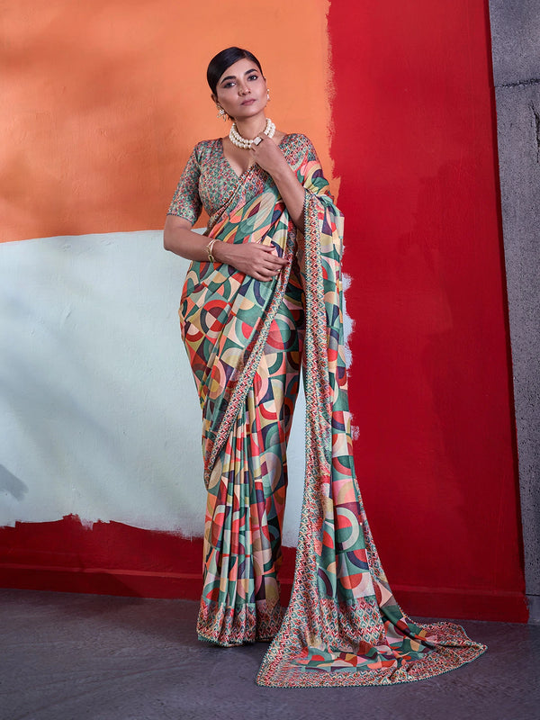 Multi-colour Crepe Elegant Party Wear Saree Collection With Blouse - Front View | Samyak Fashion