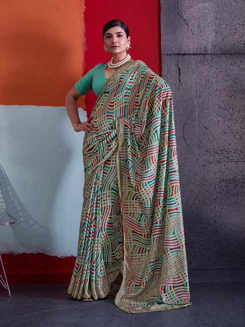 Multi-colour Crepe Elegant Party Wear Saree Collection With Blouse - Front View | Samyak Fashion