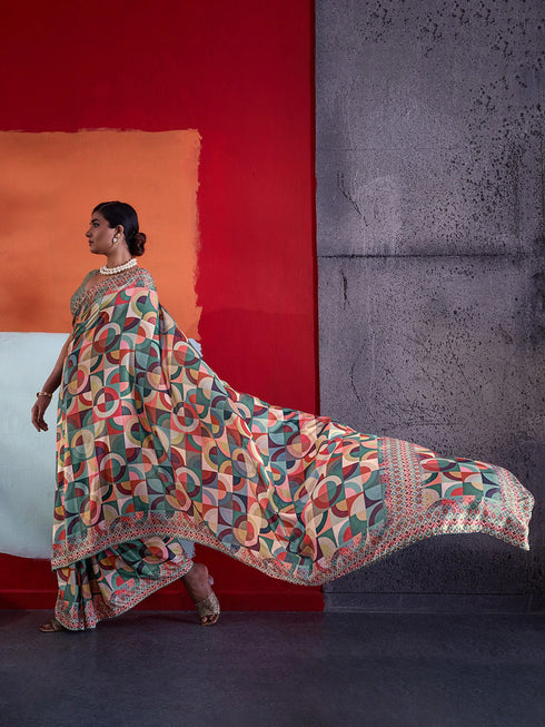 Multi-colour Crepe Elegant Party Wear Saree Collection With Blouse - Back View | Samyak Fashion