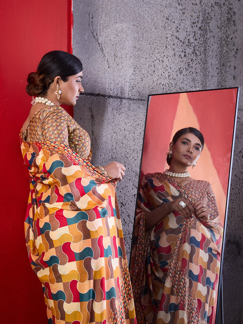 Multi-colour Crepe Elegant Party Wear Saree Collection With Blouse - Detail View | Samyak Fashion