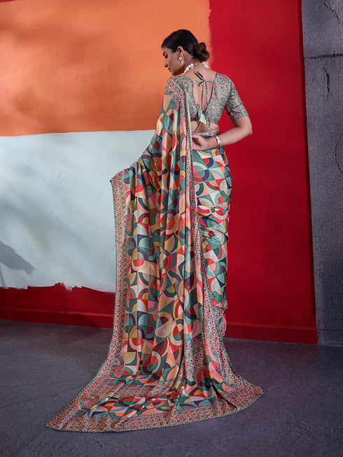 Multi-colour Crepe Elegant Party Wear Saree Collection With Blouse - Detail View | Samyak Fashion