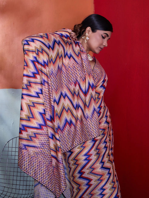 Multi-colour Crepe Elegant Party Wear Saree Collection With Blouse - Close-up View | Samyak Fashion