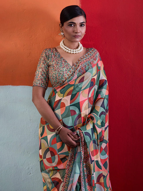 Multi-colour Crepe Elegant Party Wear Saree Collection With Blouse - Close-up View | Samyak Fashion