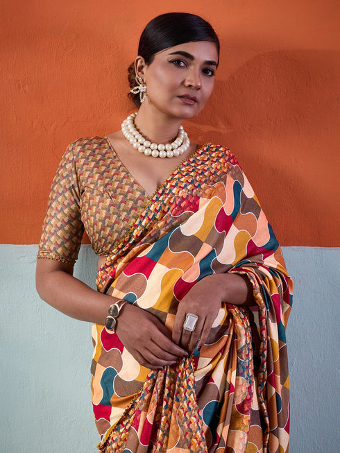 Multi-colour Crepe Elegant Party Wear Saree Collection With Blouse - Close-up View | Samyak Fashion