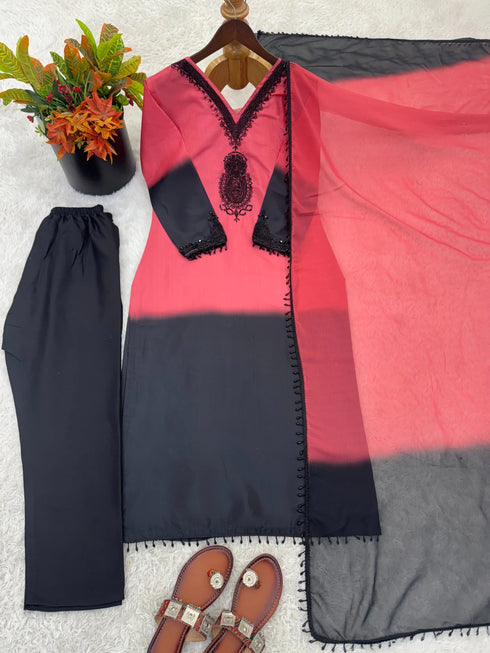 Multi French Crepe Silk Elegant Salwar Suit - Side View | Samyak Fashion