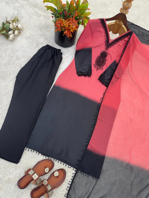 Multi French Crepe Silk Elegant Salwar Suit - Detail View | Samyak Fashion