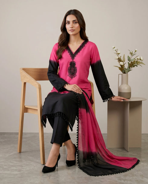 Multi French Crepe Silk Elegant Salwar Suit - Back View | Samyak Fashion