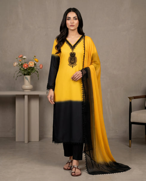 Multi French Crepe Silk Elegant Salwar Suit - Front View | Samyak Fashion