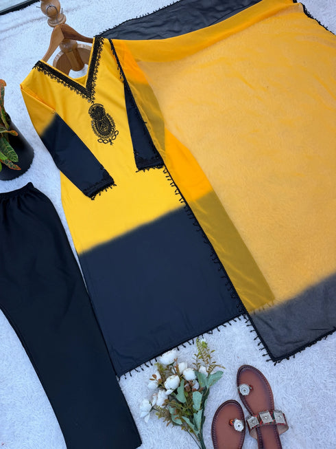 Multi French Crepe Silk Elegant Salwar Suit - Detail View | Samyak Fashion