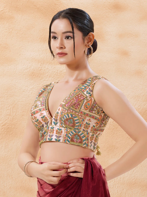 Multi Georgette Position Print Blouse - Back View | Samyak Fashion