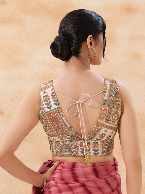 Multi Georgette Position Print Blouse - Side View | Samyak Fashion