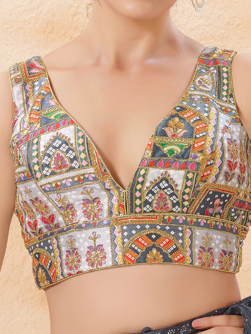 Multi Georgette Position Print Blouse - Detail View | Samyak Fashion
