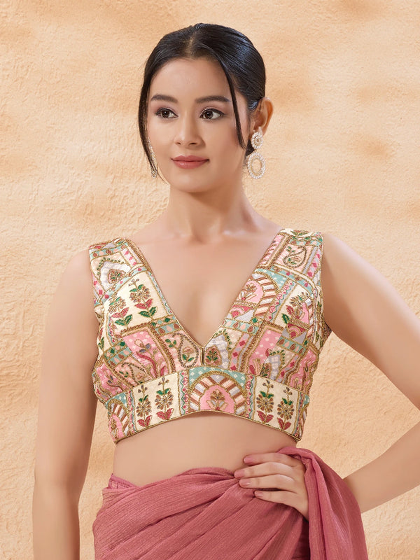 Multi Georgette Position Print Blouse - Front View | Samyak Fashion