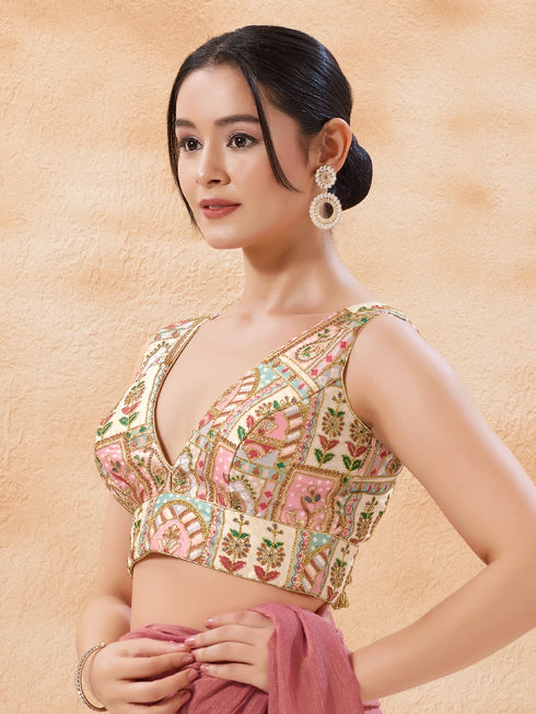 Multi Georgette Position Print Blouse - Back View | Samyak Fashion